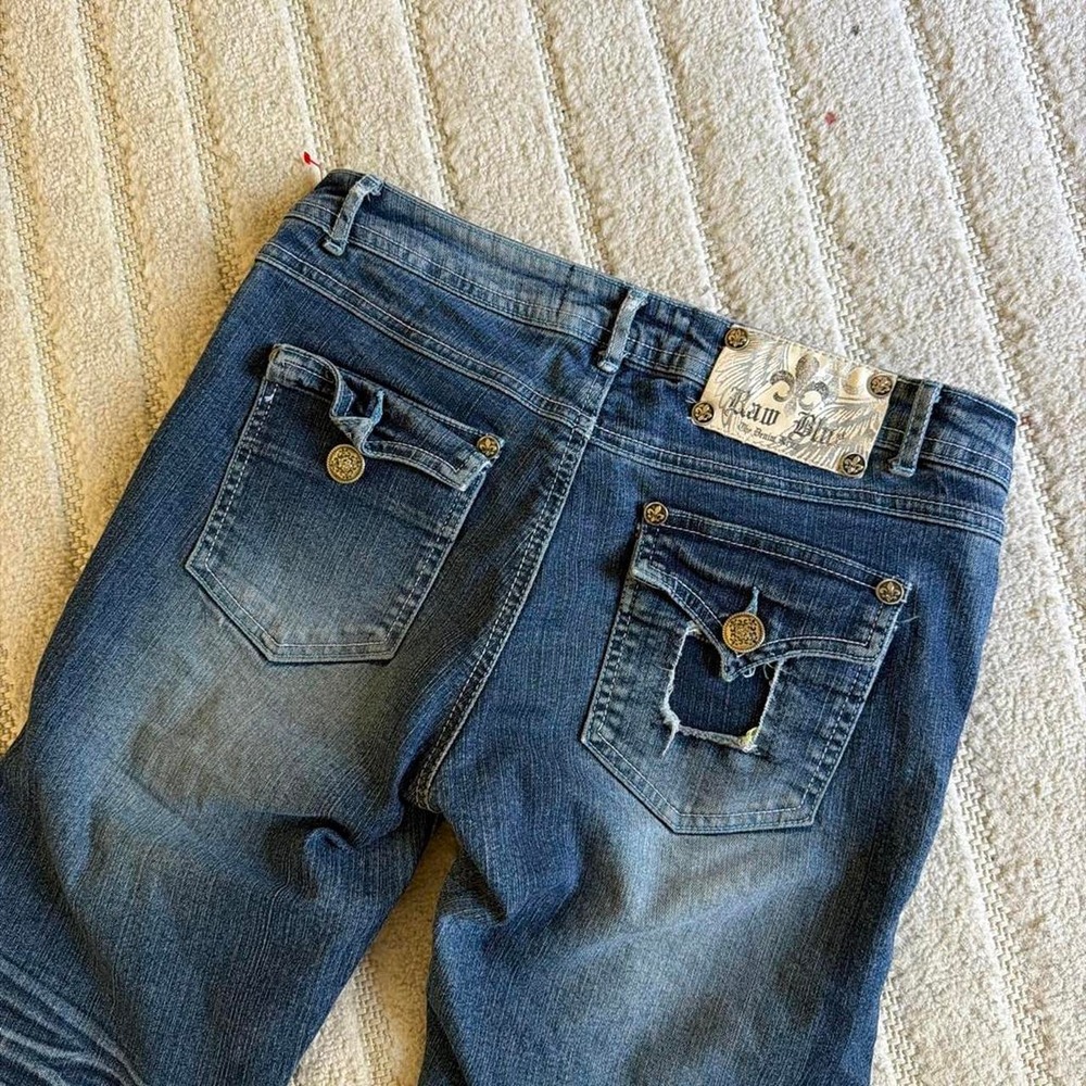 Vtg Y2K Raw Blue Denim Shorts size 5/6 Flap Pocket Heavy Faded Baggy Skater